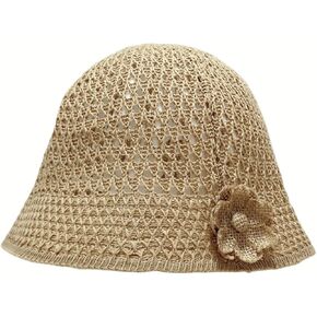 Women Crochet Bucket Hat Woven Sun Hat Flower Summer Beach Fisherman Hats Cap