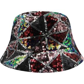 RARITYUS Unisex Geometric Bucket Hat Reversible Double-Side-Wear Glitter Sequins Sun Cap for Women Men Travel Beach Outdoor