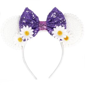 FACHPINT White Mouse Ears, Daisy bow Mouse Headband for Anyone, Cute Mouse Ears Headband for Amusement Park Birthday Party Cosplay Accessories