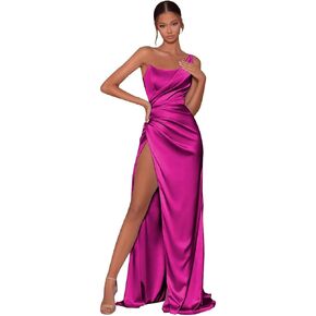 Long Prom Dress with Slit One Shoulder Mermaid Bridesmaid Dresses for Women Formal Evening Gown