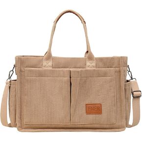 Corduroy Tote Bag with Multi Pocket for Women Crossbody Bag with Pocket Shoulder Purse Everything Tote Bag