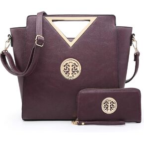 Dasein Women Fashion Handbag Chic Triangle Handle Shoulder Bag Tote Satchel Work Purse w/Matching Wallet
