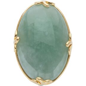 18K Yellow Gold Plated Oval Shaped Genuine Green Jade Cabochon Ring