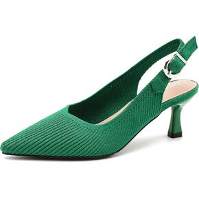 Women's Slingback Kitten Heels Pointed Toe Knit Pumps Slip On Dress Shoes