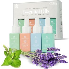 Pursonic Essential Oils Set - Top 4 Aromatherapy Oils - 100% Pure for Diffusers, Home, Massage & Bath - Eucalyptus, Frankincense, Lavender, Peppermint