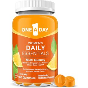 One A Day Women’s Daily Essentials Multivitamin Gummies, Multivitamin for Women, Zinc, Immune Support, Cool Lemonade Naturally Flavored, 120 Gummies