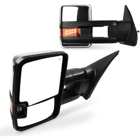 SCITOO Towing Mirrors Compatible with 2007-2017 For Toyota For Tundra Truck A Pair tow mirror Power Adjusted,Heated,LED Turn Signal Light,Parallel Auxiliary Light,with Chrome Cap Housing