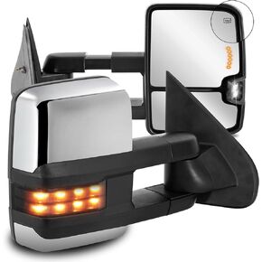 Chrome Towing Mirrors Power Heated Compatible for 03-06 Chevy Silverado Suburban GMC Serria Compatible for 07 Silverado Serria Classic w/Turn Signal Arrow Light Side Mirrors Pair Set