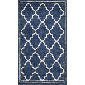 SAFAVIEH Amherst Collection Accent Rug - 2'6" x 4', Navy & Beige, Moroccan Trellis Design, Non-Shedding & Easy Care, Ideal for High Traffic Areas in Entryway, Living Room, Bedroom (AMT422P)