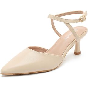 fereshte Women's Low Kitten Heels Ankle Strap Pumps Slingback Closed Toe Summer Dress Shoes