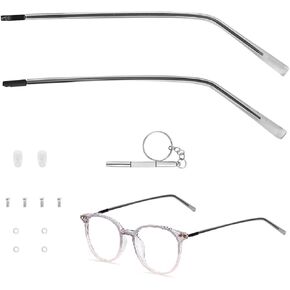 1 Pair Eyeglass Replacement Arm with Transparent Legs, Universal Glasses Arm Legs Replacement, Metal Glasses Replacement for Eyeglasses Repair (Silver)