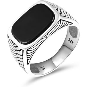 Sterling Silver Men's Ring with Onyx Stone, Classic and Bold Design