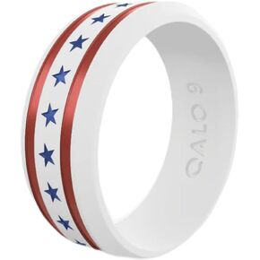 QALO Men & Women's Rubber Silicone Ring, Folds of Honor Stars and Stripes Modern, Rubber Wedding Band, Breathable, Durable Unisex Engagement Silicone Ring, 6mm Wide 1.85mm Thick, Multi Sizes
