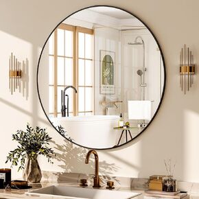 Glsland Circle Mirror للجدار 24 بوصة - مرايا مستديرة للحمام ، المدخل ، غرفة المعيشة ، ديكور جدار المدخل مرآة إطار صغير ، أسود