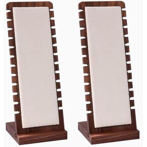 2 Pack Walnut Flannelette Bamboo Panel Jewelry Necklace Tabletop Display Boards Stand (White)