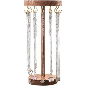 Jewelry Holder Stand, 10" Tall Necklace Organizer Rack, Wood Display Storage for Necklaces, Bracelets, Rings, Earrings, Aesthetic Room Décor for Girls and Women