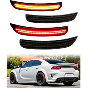 Smoke Lens Dynamic White led side marker lights for Dodge charger 2015 2016 2017 2018 2019 2020 2021 2022 2023，Front Rear Fender Running Lamp Reperter with 2-Row Full Chips,Pack of 4