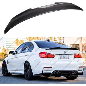Real Carbon Fiber Rear Spoiler Compatible with 2012-2018 BMW F30 3 Series & 2014-2019 F80 M3 Sedan 4-Door, PSM Style Duckbill, Trunk Exterior High Kick Tail Deck Lid Wing Lip Splitter