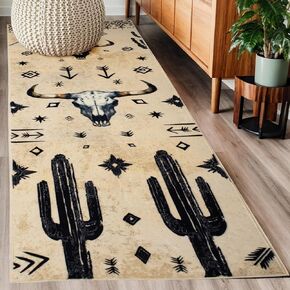 Muginyu Western Aztec Runner Rug 2x6 لديكور المنزل الحمام ، مزرعة عتيقة الصبار الصبار البساط البساط ، البساط البساط البساط البساط البقر البساط غير قابلة للغسل (الصبار الغربي)