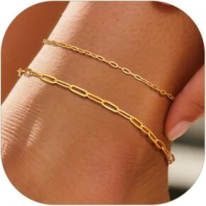 Ankle Bracelets for Women,14K Gold/Steel/Black Plated Stainless Steel Paperclip/Cuban Link/Figaro Chain Anklets for Women Waterproof,Trendy Dainty Layered Anklet Chain Sets for Ladies Wife Beach Jewelry Gifts Adjustable 8.5 inches+5cm