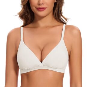 WOWENY Triangle Bras for Women No Underwire Low Cut Deep V Lightly Lined Plunge Bralette Seamless Sexy Push Up Bras