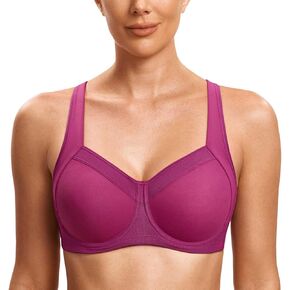 SYROKAN High Impact Sports Bras for Women High Support Unlined Underwire Racerback No Uniboob Workout Bra
