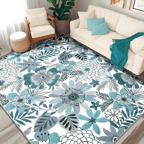 Boho Floral Area Rug 8x10, Non Slip Washable Living Room Carpet, Printed Low-Pile Water-Resistant Rug for Bedroom, Kitchen, and Entryway, 8x10, Pink