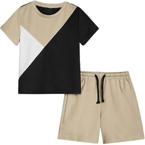 SweatyRocks Boy's Clothing Sets Color Block Crew Neck Short Sleeve T Shirt and Shorts 2 Piece Outfits