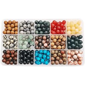 375pcs 8mm Polished Natural Stone Beads Crystals Round Genuine Real Stone Beading Loose Gemstone DIY for Bracelet Necklace Earrings(8mm,15 Color Mix-S2)