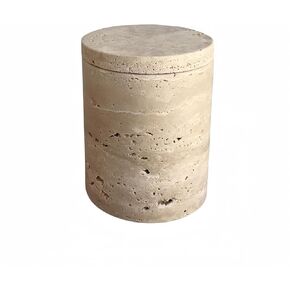 Natural Marble Travertine Small Vessel Candle Cup Cotton Swab Storage Box Jar with Lid (Beige Travertine)