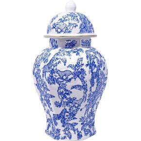 Lilly Pulitzer Ginger Jar with Lid, 12" Tall Blue and White Decor, Chinoiserie Vase/Decorative Jar for Home Decor, Sarfari Party