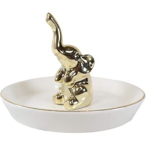 هدية Ebros Gold Pachy Pachy the Elephant with Trunk Up Ceramic Jewelry Holder Dish Fumpurine Pachyderm Prooting Elephants Boudoir Vanity Excaptory Ring Torage تمثال