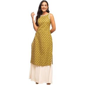 Women's Floral Printed Yellow Cotton Straight Kurta