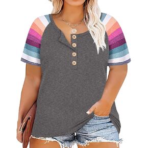 TIYOMI Plus Size Henley Tops Short Sleeve Shirts for Women Summer Tunics XL-5XL