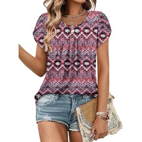 ONLYSHE Womens Floral Tunic Top Short Sleeve Shirts Loose Fit Summer Tops in Kuwait