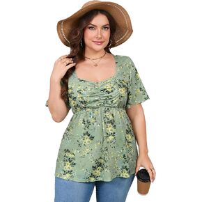 Shopwonder Women Plus Size Sweetheart Neck Tunic Tucles Shorts Peplum babydoll disual plouse tirts t