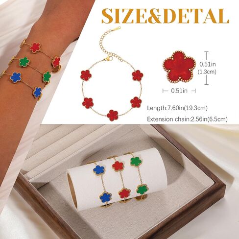 Five Leaf Clover Bracelet for Women-18K Gold Plated Lucky Link Grass Bracelets Stainless Steel White/Black/Blue/Gold/Crystal Flower Trendy Jewelry Gifts in Saudi Arabia