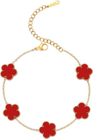 Five Leaf Clover Bracelet for Women-18K Gold Plated Lucky Link Grass Bracelets Stainless Steel White/Black/Blue/Gold/Crystal Flower Trendy Jewelry Gifts in Saudi Arabia