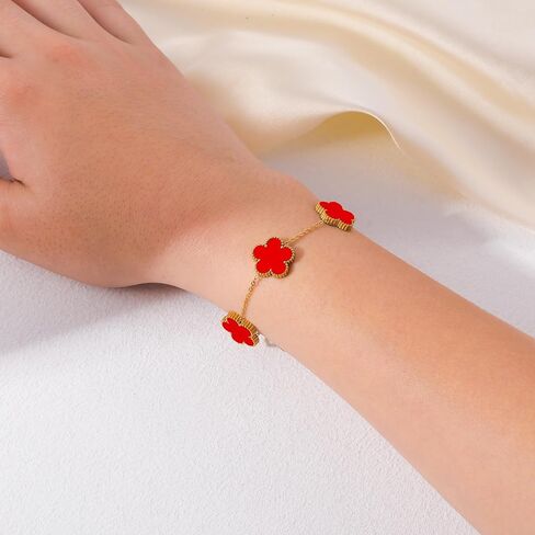 Five Leaf Clover Bracelet for Women-18K Gold Plated Lucky Link Grass Bracelets Stainless Steel White/Black/Blue/Gold/Crystal Flower Trendy Jewelry Gifts in Saudi Arabia