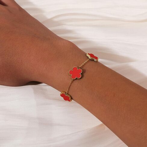 Five Leaf Clover Bracelet for Women-18K Gold Plated Lucky Link Grass Bracelets Stainless Steel White/Black/Blue/Gold/Crystal Flower Trendy Jewelry Gifts in Saudi Arabia