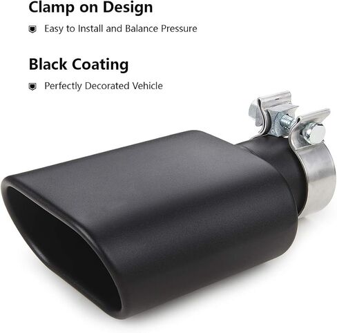 Square Exhaust Tip 2.5" Inlet, A-KARCK Black Coating Rectangle Exhaust Tailpipe Tip 3" x 5.5" Outlet 9.5" Long, Clamp on Design in Saudi Arabia