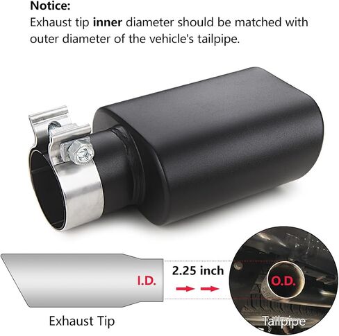 Square Exhaust Tip 2.5" Inlet, A-KARCK Black Coating Rectangle Exhaust Tailpipe Tip 3" x 5.5" Outlet 9.5" Long, Clamp on Design in Saudi Arabia