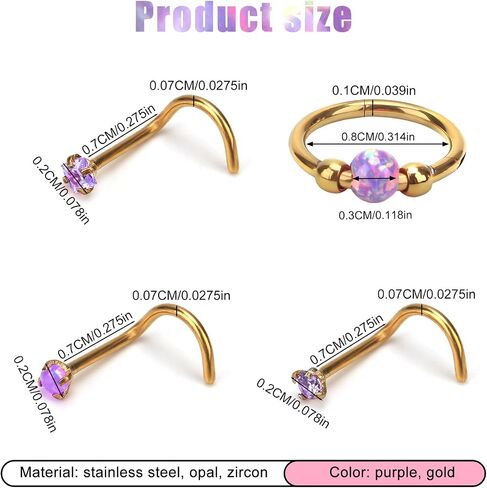 4pcs Stainless Steel Nose Rings, L Shaped Nose Studs Steel Hinged Clicker Segment Jewelry Rings Hoop for Nostril Septum Cartilage Helix Rook Earlobe Lip Piercings in Saudi Arabia