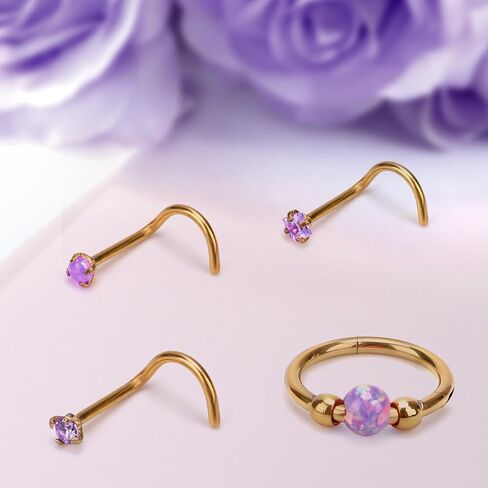 4pcs Stainless Steel Nose Rings, L Shaped Nose Studs Steel Hinged Clicker Segment Jewelry Rings Hoop for Nostril Septum Cartilage Helix Rook Earlobe Lip Piercings in Saudi Arabia