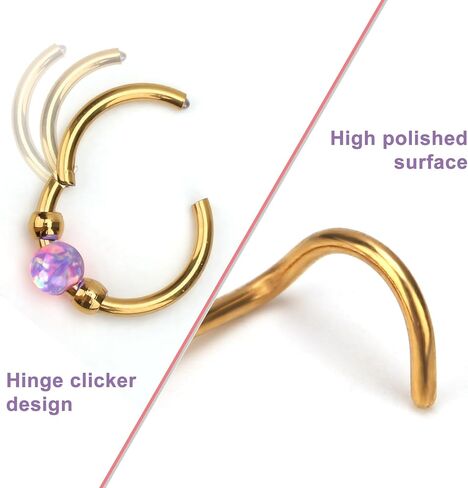 4pcs Stainless Steel Nose Rings, L Shaped Nose Studs Steel Hinged Clicker Segment Jewelry Rings Hoop for Nostril Septum Cartilage Helix Rook Earlobe Lip Piercings in Saudi Arabia
