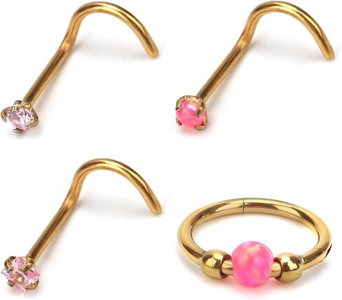 4pcs Stainless Steel Nose Rings, L Shaped Nose Studs Steel Hinged Clicker Segment Jewelry Rings Hoop for Nostril Septum Cartilage Helix Rook Earlobe Lip Piercings in Saudi Arabia