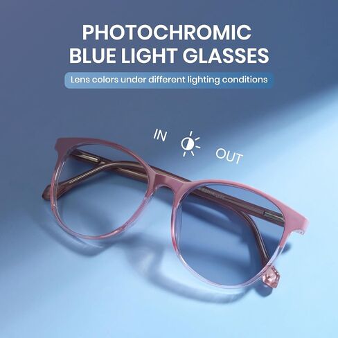 Cyxus Photochromic Glasses for Women Men UV Protection with Blue Light Blocking Retro Round Frame 8193 in Kuwait