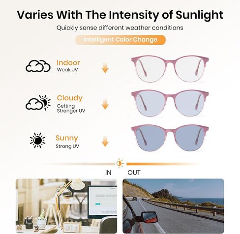 Cyxus Photochromic Glasses for Women Men UV Protection with Blue Light Blocking Retro Round Frame 8193 in Kuwait
