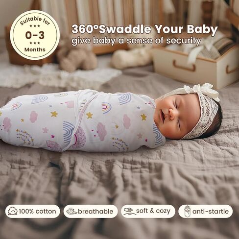 PHF 100% Cotton Baby Swaddle Sleep Sacks for Newborn, 3 Pack Baby Swaddles 0-6 Months for Baby Boys and Girls, Swaddle Sack Easy Adjustable, Baby Swaddle Blanket Wrap, Baby Essentials (Floral) in Kuwait