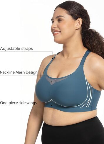 Women Racerback Sports Bra Sexy Mesh Impact Support Bras Adjustable Wide Straps Padded Workout Yoga Bra in Saudi Arabia